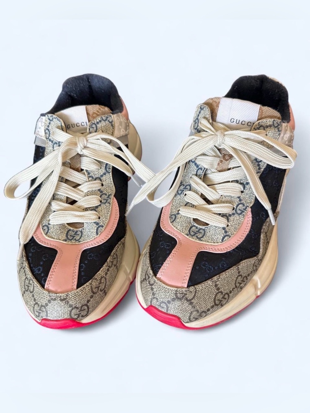 Gucci Rhyton GG Supreme Monogram Sneakers Pink Navy Size 40
